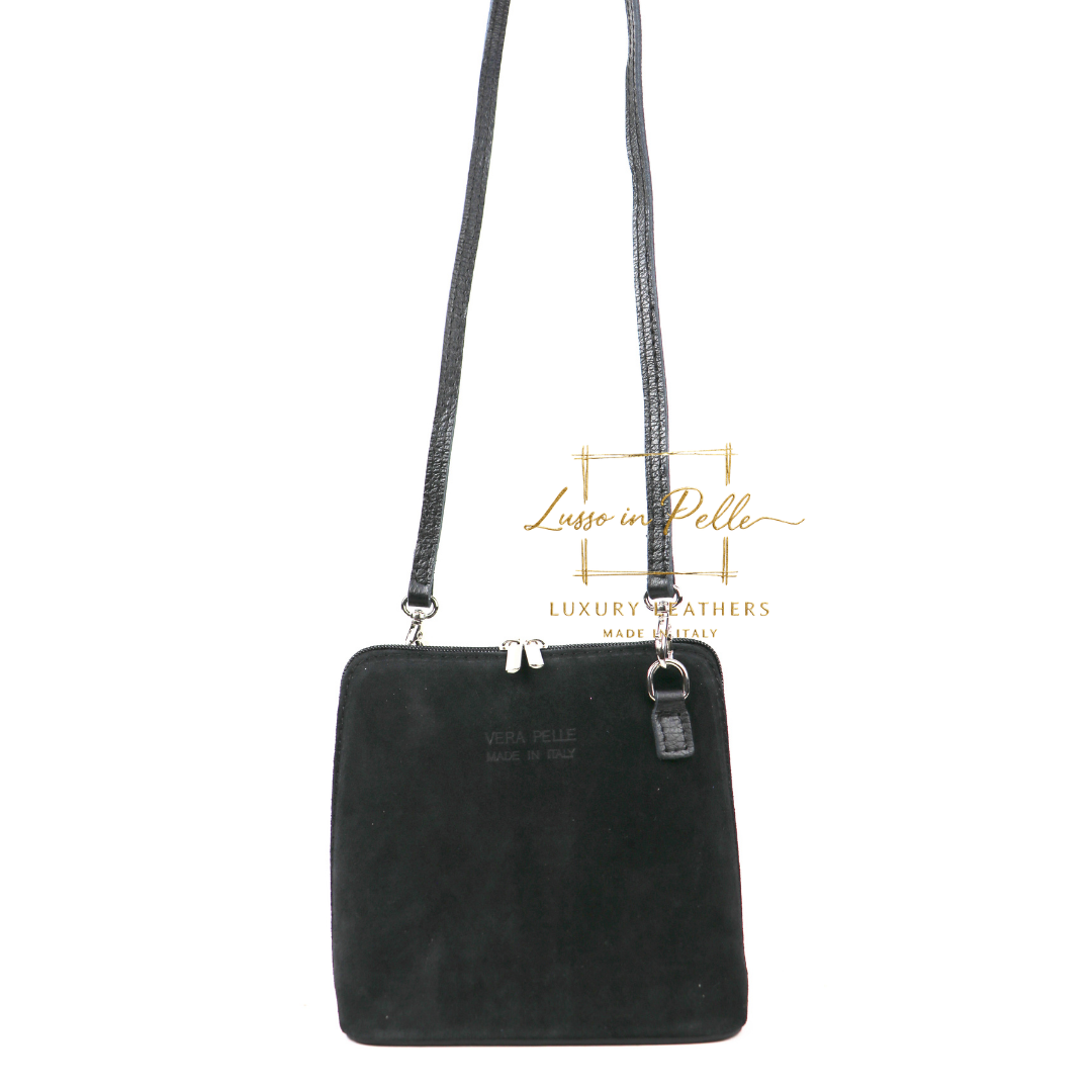 Small Suede Front Grain Leather Handbag with Detachable Straps