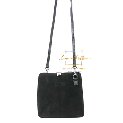 Small Suede Front Grain Leather Handbag with Detachable Straps
