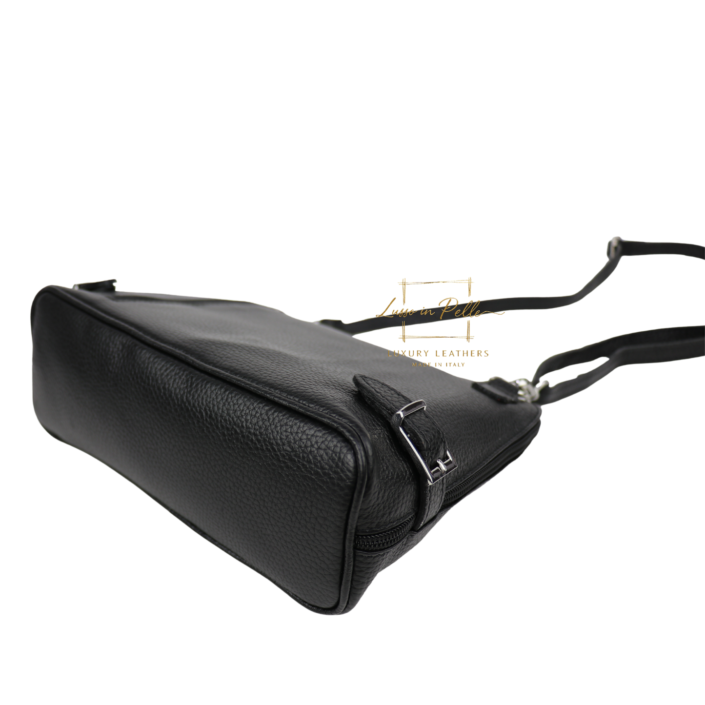 Rectangular Structured Italian Grain Leather Crossbody Bag with Adjustable Straps