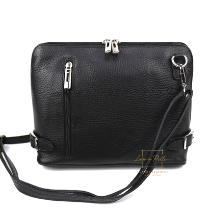 Rectangular Structured Italian Grain Leather Crossbody Bag with Adjustable Straps