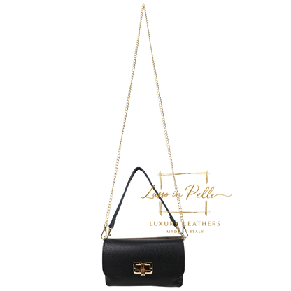 Small Pebbled Leather Clutch/Shoulder/Crossbody Bag with Bamboo-Style Clasp