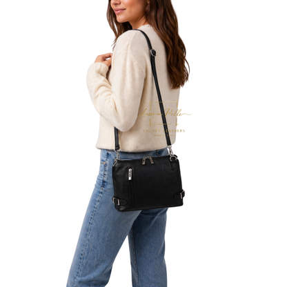 Rectangular Structured Italian Grain Leather Crossbody Bag with Adjustable Straps