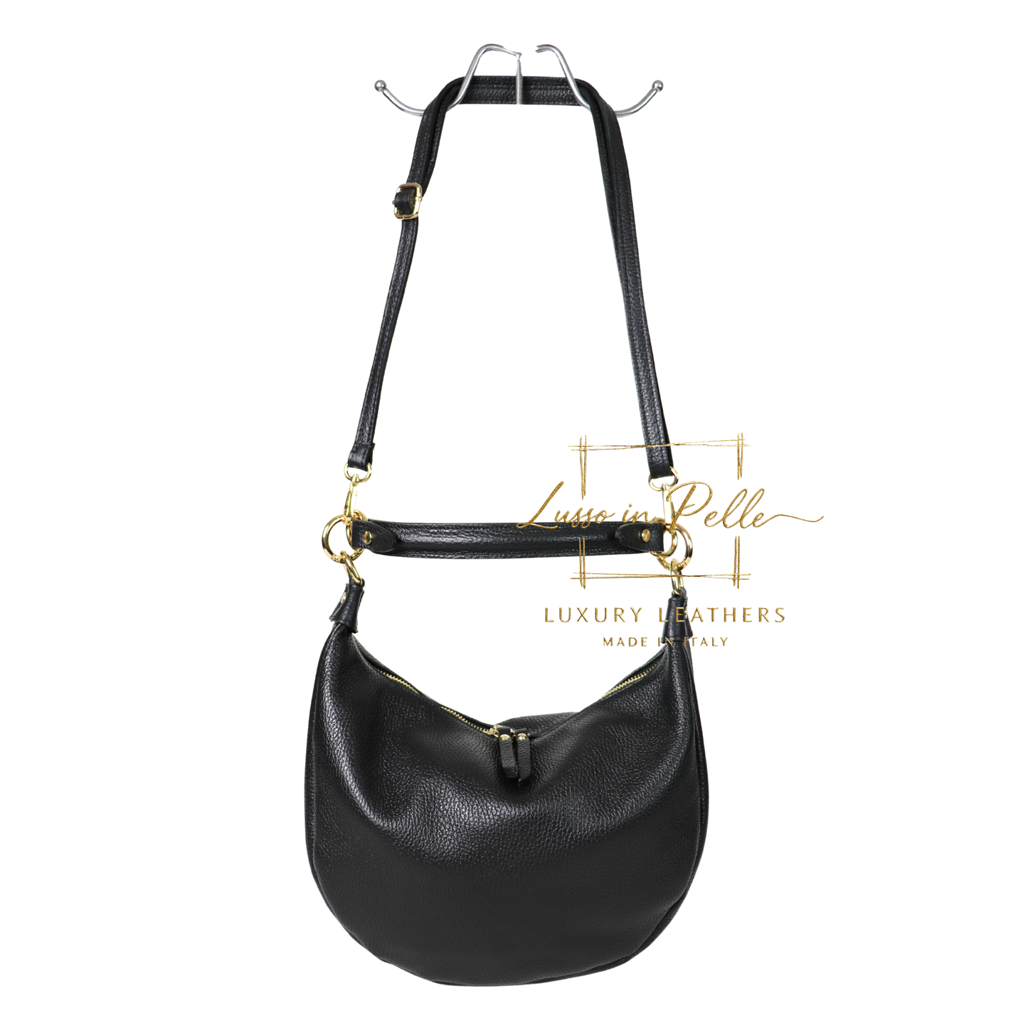 Grain Leather Half Moon Shoulder & Crossbody Bag