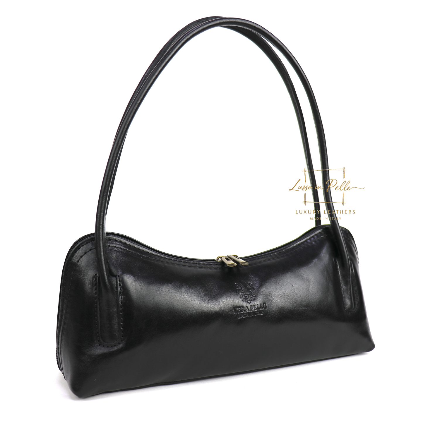 Buffered Leather Elongated Structured Florence Shoulder Bag
