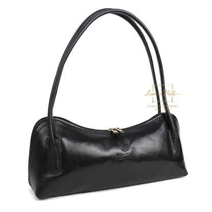Buffered Leather Elongated Structured Florence Shoulder Bag