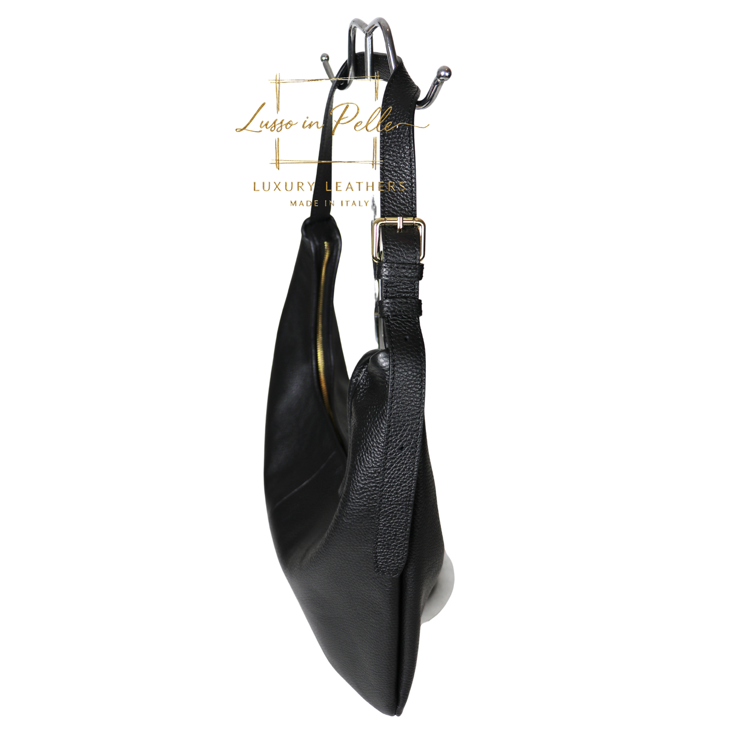 Pebbled Leather Hobo Shoulder Bag with Adjustable Strap