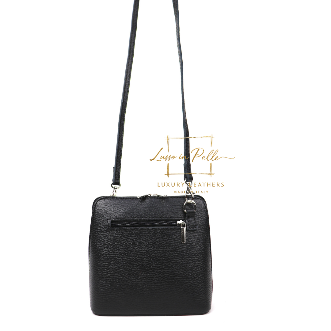 Small Suede Front Grain Leather Handbag with Detachable Straps