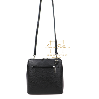 Small Suede Front Grain Leather Handbag with Detachable Straps