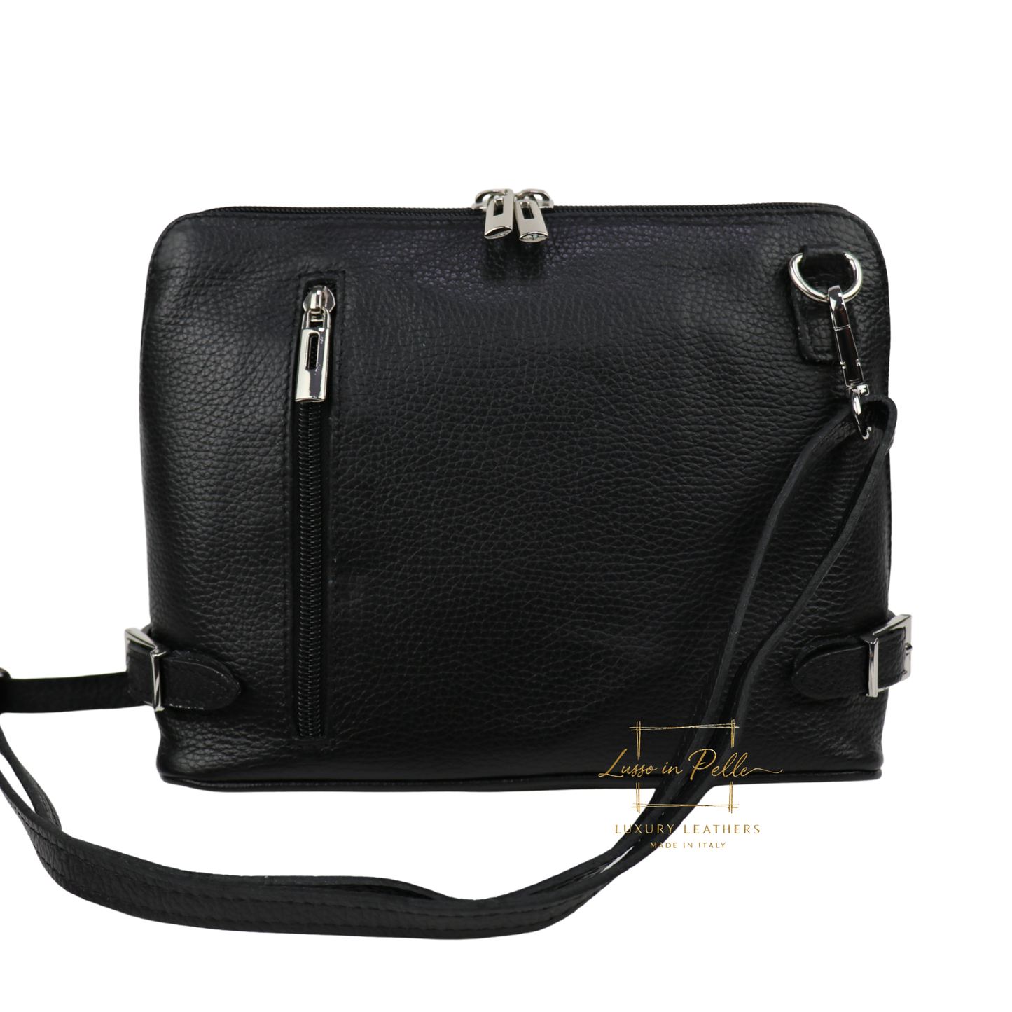 Rectangular Structured Italian Grain Leather Crossbody Bag with Adjustable Straps