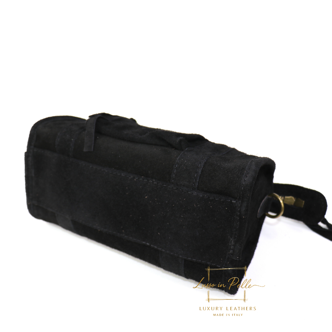 Small Suede Top Handle Crossbody Bag – Soft Genuine Leather Handbag with Detachable Strap