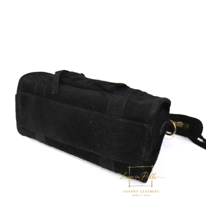 Small Suede Top Handle Crossbody Bag – Soft Genuine Leather Handbag with Detachable Strap