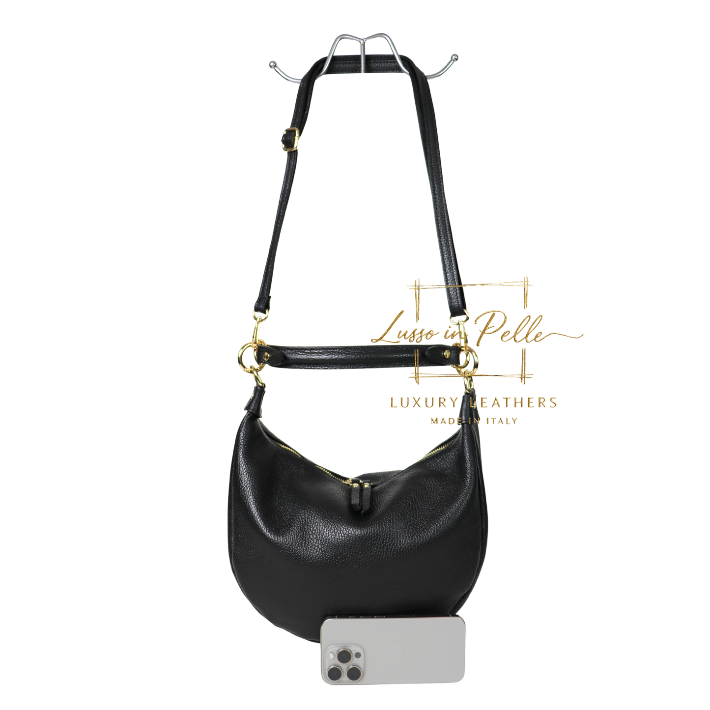 Grain Leather Half Moon Shoulder & Crossbody Bag