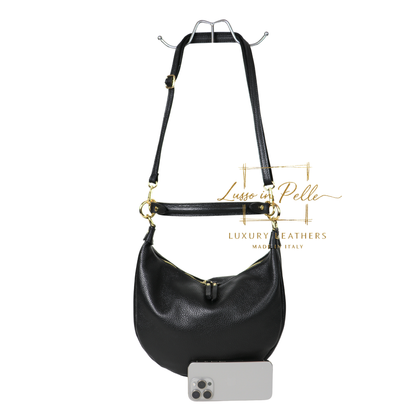 Grain Leather Half Moon Shoulder & Crossbody Bag