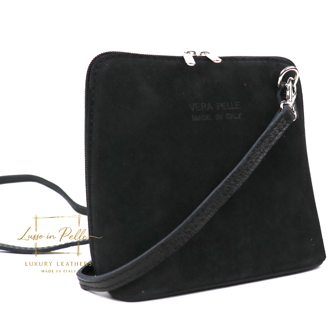 Small Suede Front Grain Leather Handbag with Detachable Straps