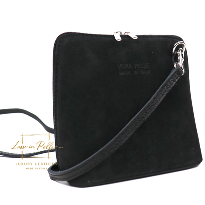 Small Suede Front Grain Leather Handbag with Detachable Straps