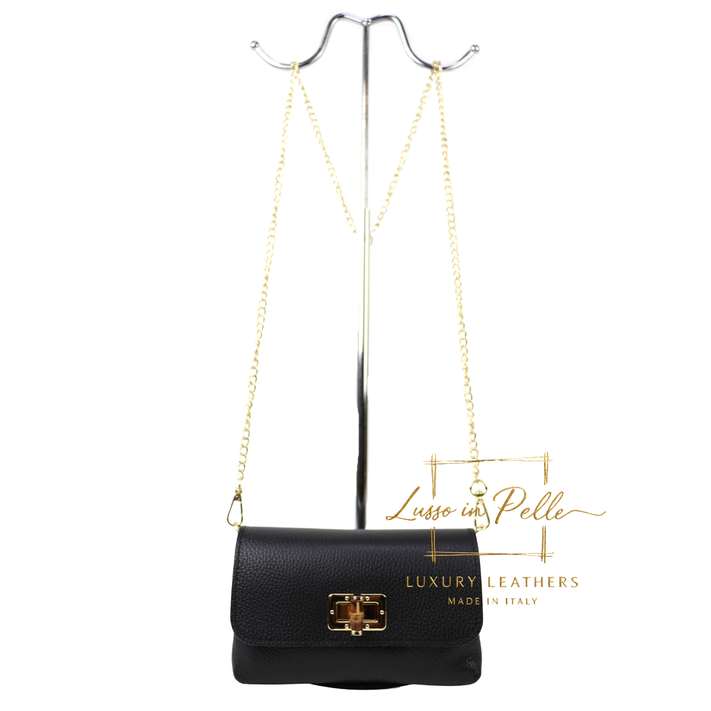 Small Pebbled Leather Clutch/Shoulder/Crossbody Bag with Bamboo-Style Clasp