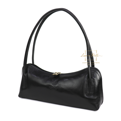 Buffered Leather Elongated Structured Florence Shoulder Bag