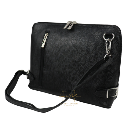 Rectangular Structured Italian Grain Leather Crossbody Bag with Adjustable Straps