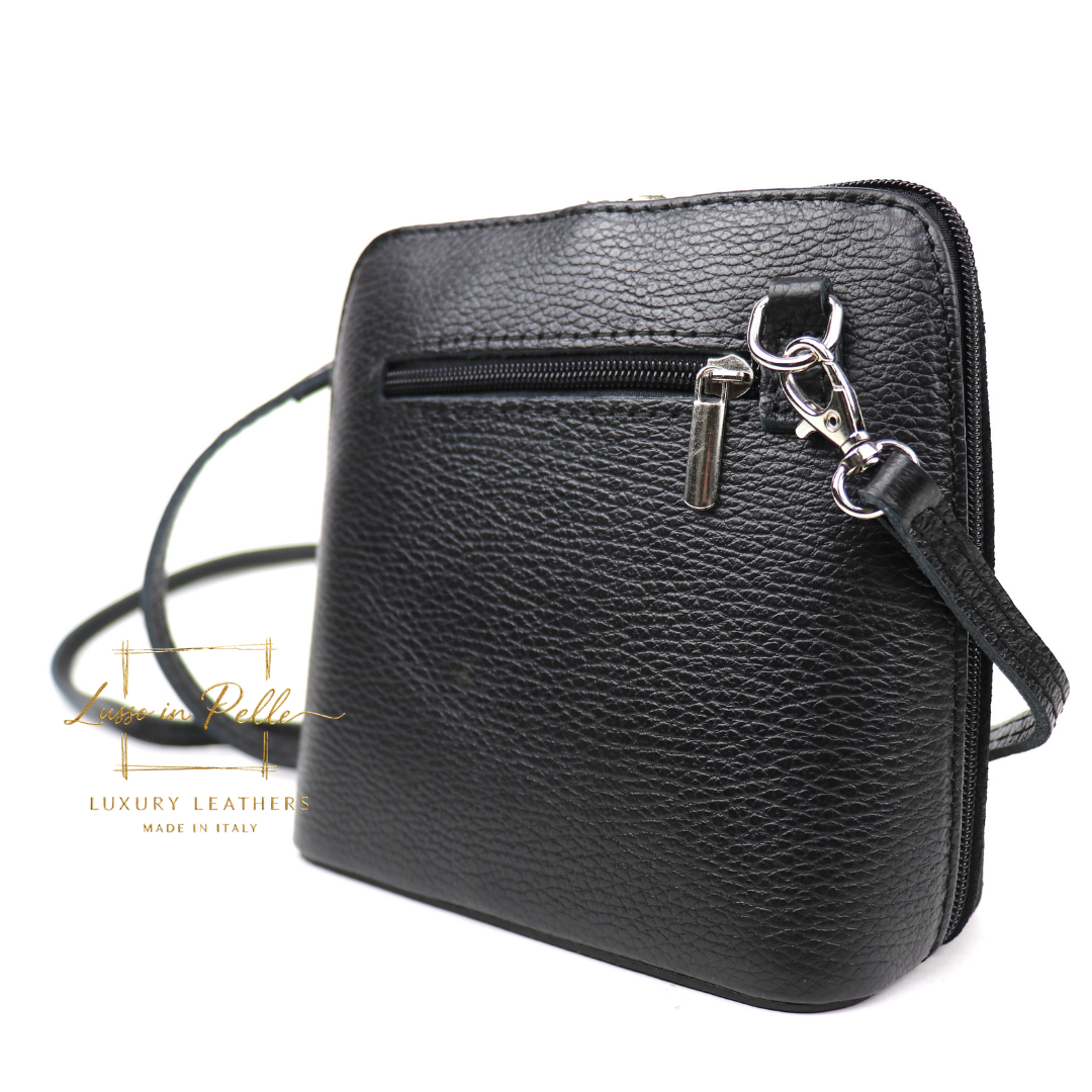 Small Suede Front Grain Leather Handbag with Detachable Straps