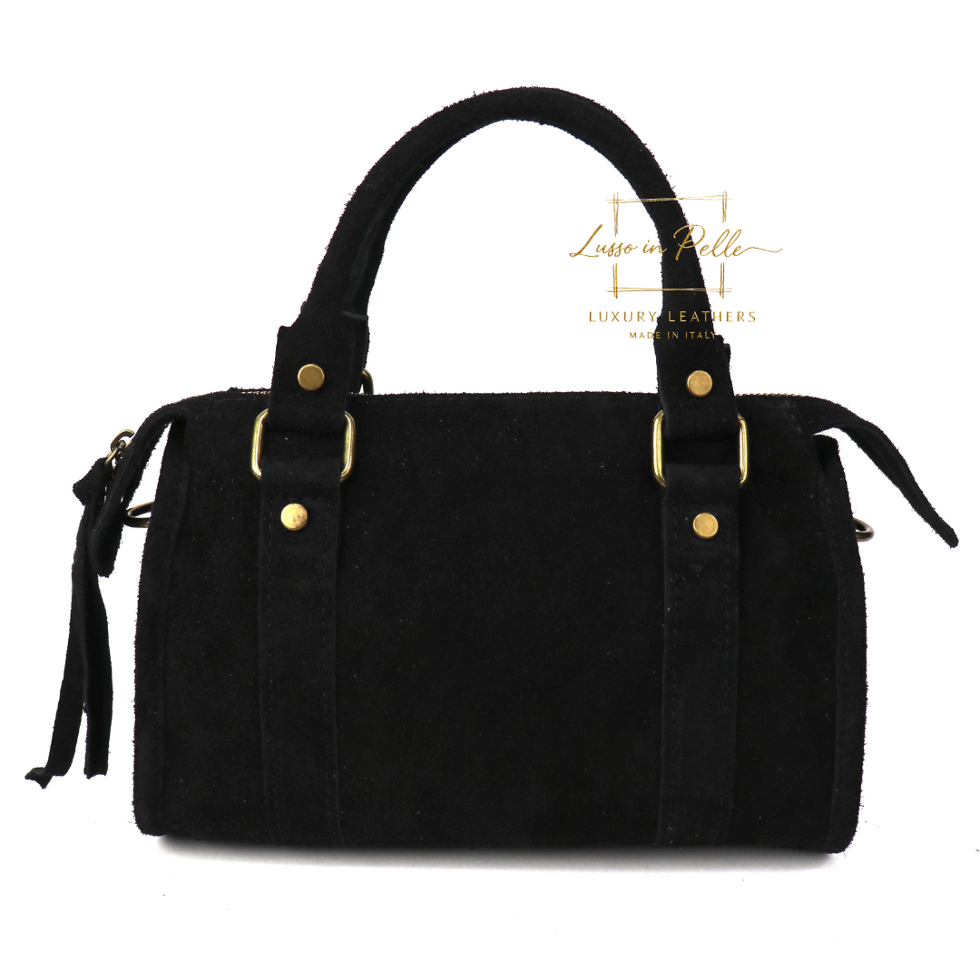 Small Suede Top Handle Crossbody Bag – Soft Genuine Leather Handbag with Detachable Strap