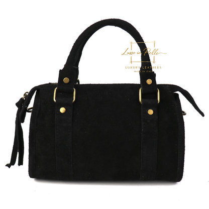 Small Suede Top Handle Crossbody Bag – Soft Genuine Leather Handbag with Detachable Strap