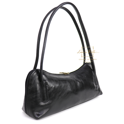 Buffered Leather Elongated Structured Florence Shoulder Bag