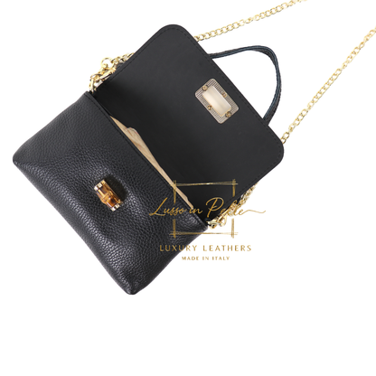 Small Pebbled Leather Clutch/Shoulder/Crossbody Bag with Bamboo-Style Clasp