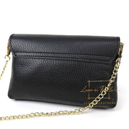 Small Pebbled Leather Clutch/Shoulder/Crossbody Bag with Bamboo-Style Clasp