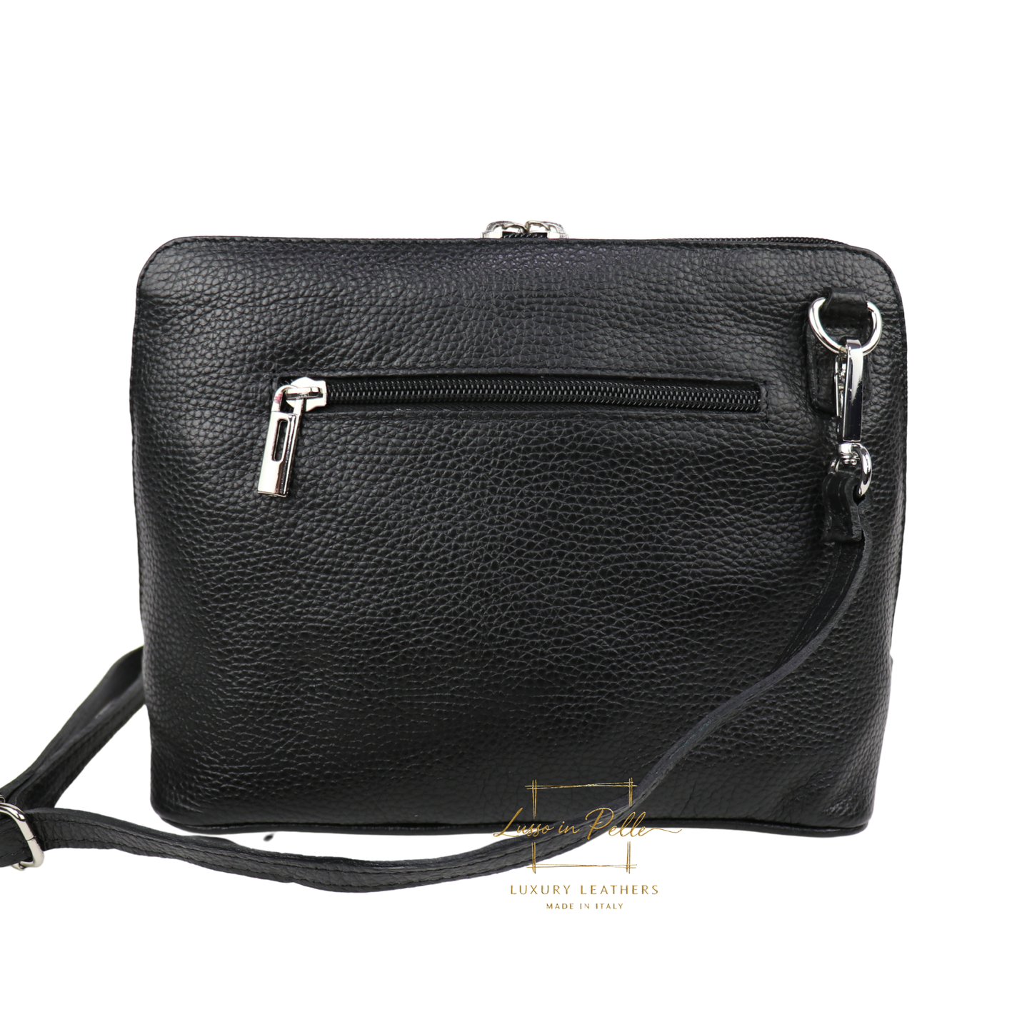 Rectangular Structured Italian Grain Leather Crossbody Bag with Adjustable Straps