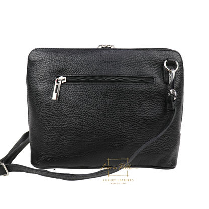 Rectangular Structured Italian Grain Leather Crossbody Bag with Adjustable Straps
