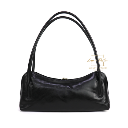Buffered Leather Elongated Structured Florence Shoulder Bag