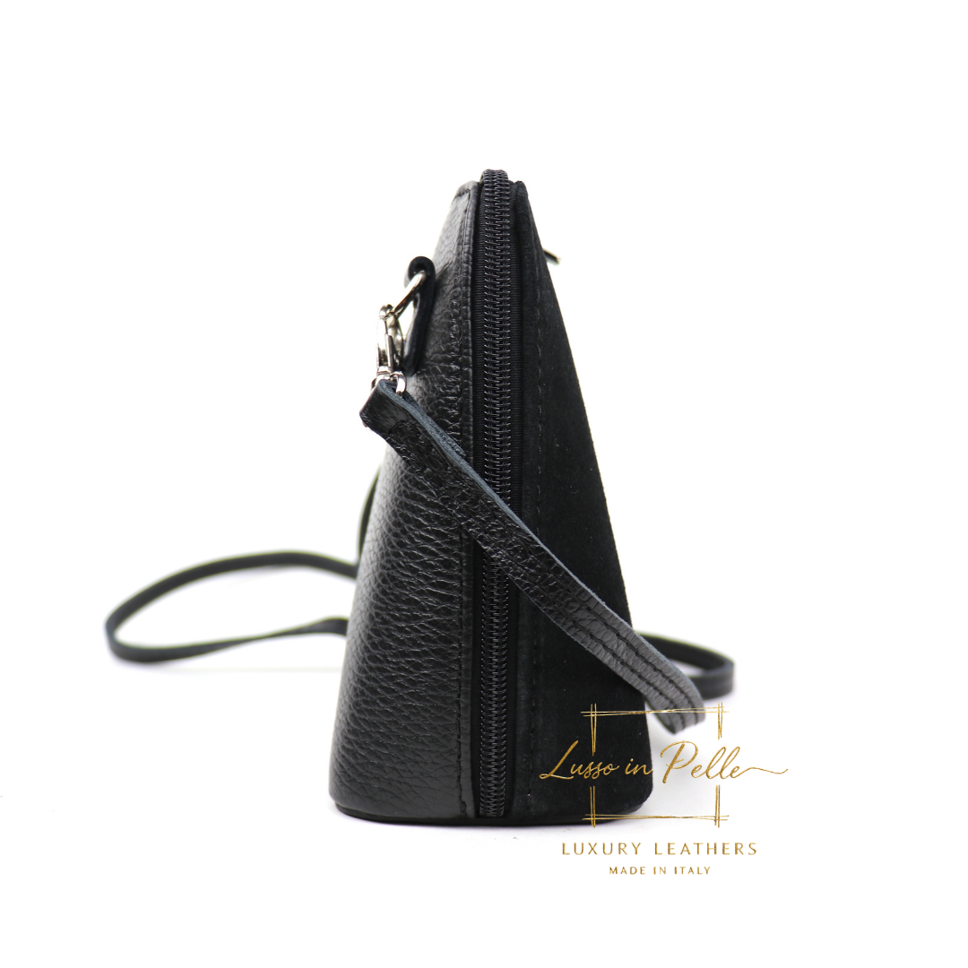 Small Suede Front Grain Leather Handbag with Detachable Straps