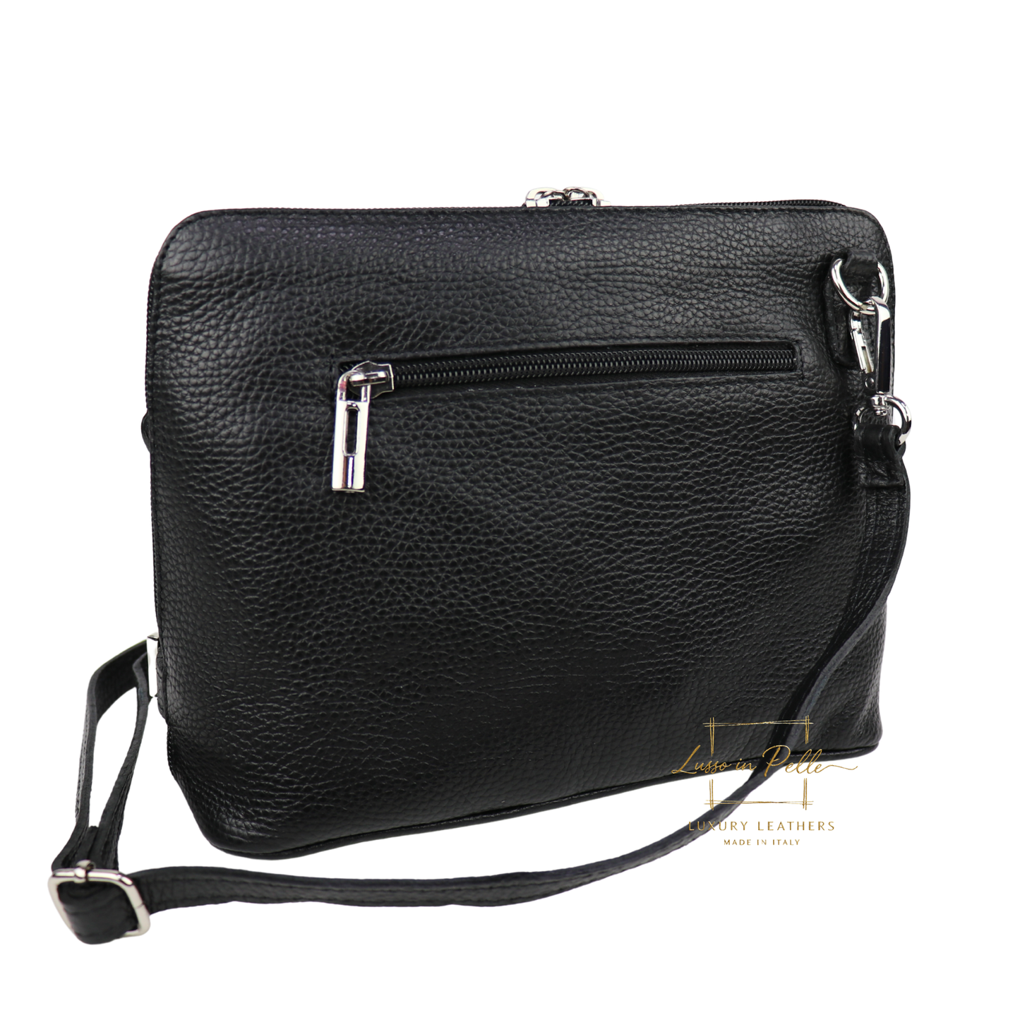 Rectangular Structured Italian Grain Leather Crossbody Bag with Adjustable Straps