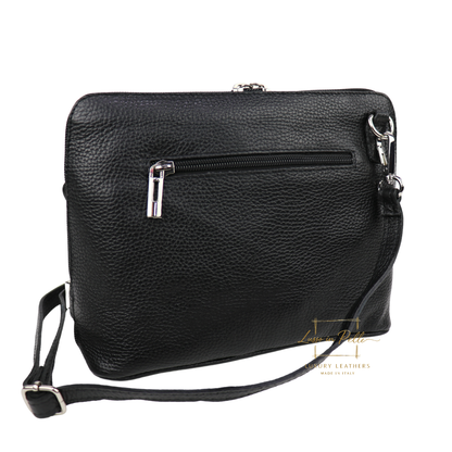 Rectangular Structured Italian Grain Leather Crossbody Bag with Adjustable Straps