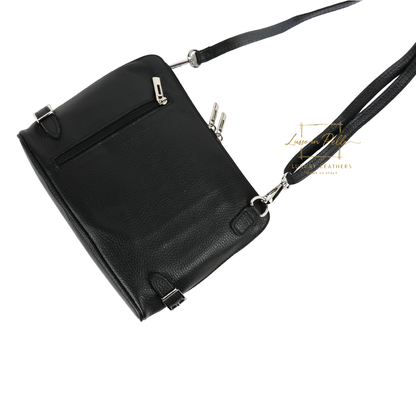 Rectangular Structured Italian Grain Leather Crossbody Bag with Adjustable Straps