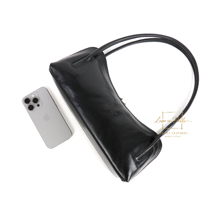 Buffered Leather Elongated Structured Florence Shoulder Bag