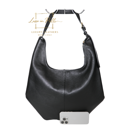 Pebbled Leather Hobo Shoulder Bag with Adjustable Strap