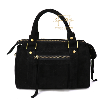 Small Suede Top Handle Crossbody Bag – Soft Genuine Leather Handbag with Detachable Strap
