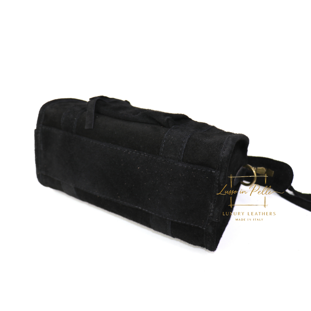 Small Suede Top Handle Crossbody Bag – Soft Genuine Leather Handbag with Detachable Strap