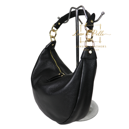 Grain Leather Half Moon Shoulder & Crossbody Bag