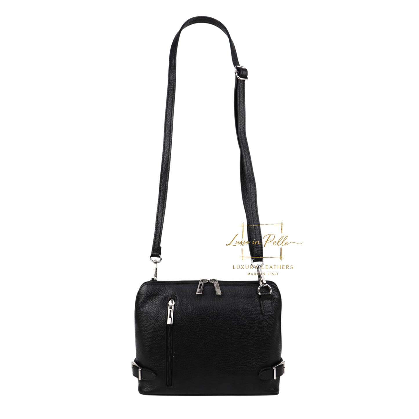 Rectangular Structured Italian Grain Leather Crossbody Bag with Adjustable Straps