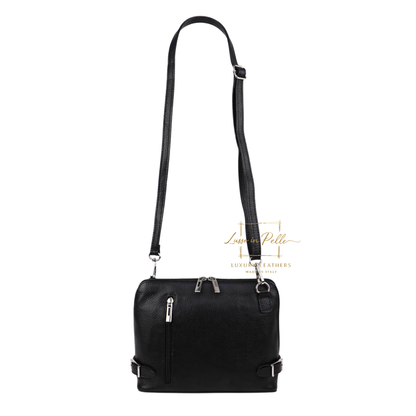 Rectangular Structured Italian Grain Leather Crossbody Bag with Adjustable Straps