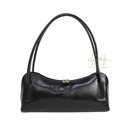 Buffered Leather Elongated Structured Florence Shoulder Bag