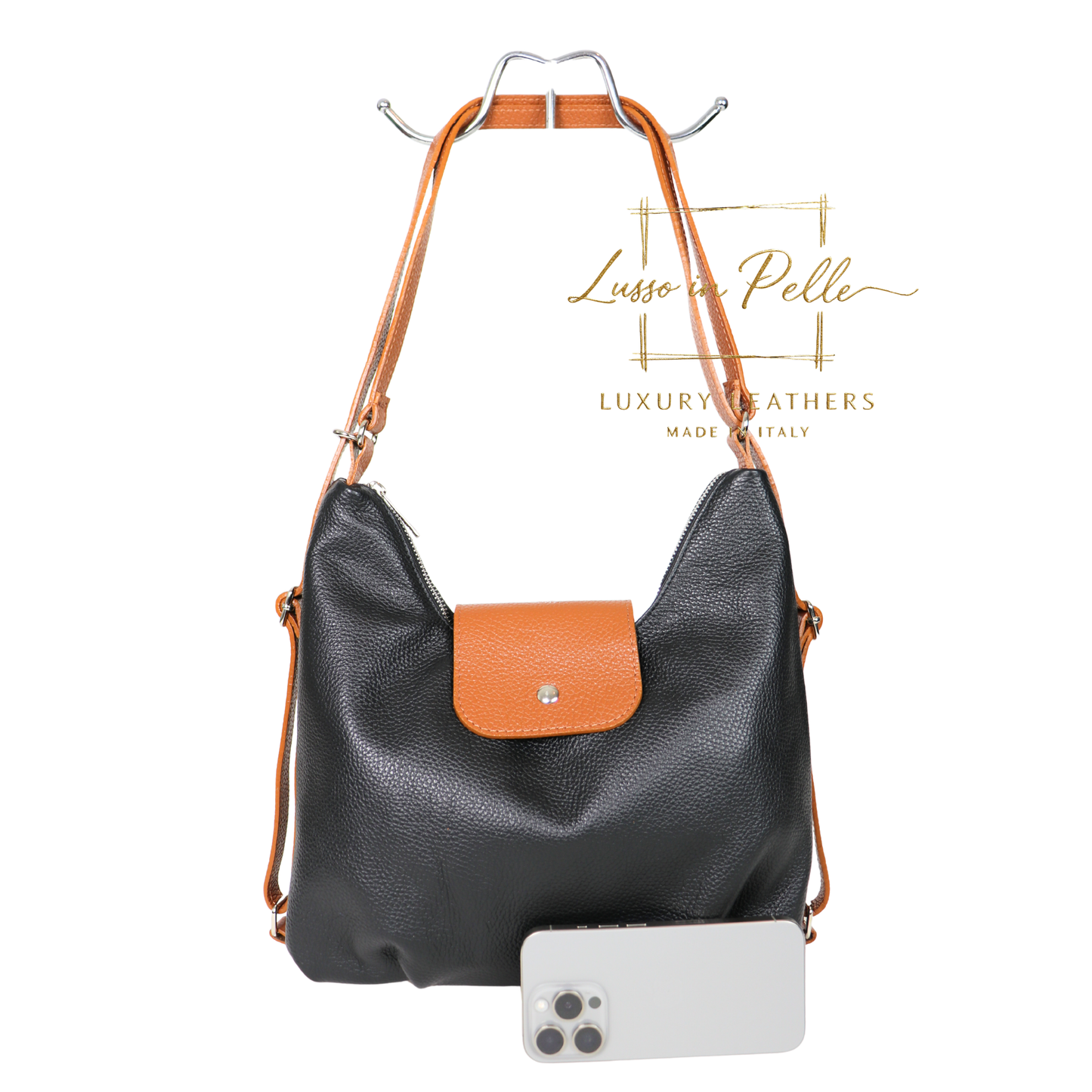 Grain Leather Two-Way Backpack & Crossbody