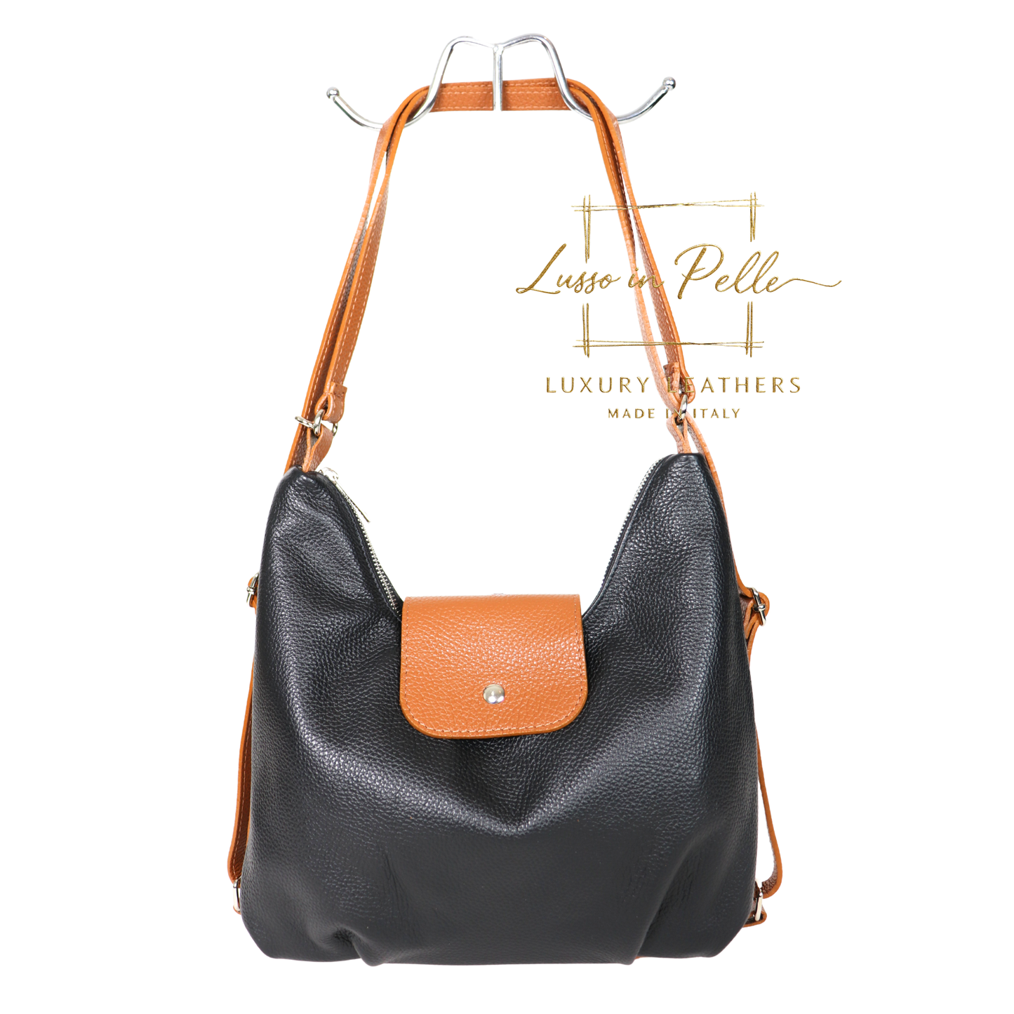 Grain Leather Two-Way Backpack & Crossbody