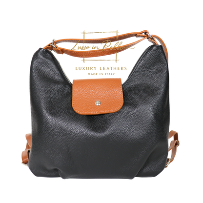 Grain Leather Two-Way Backpack & Crossbody