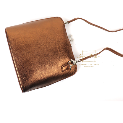 Ella Small Metallic Genuine Italian Leather Handbag with Detachable Straps