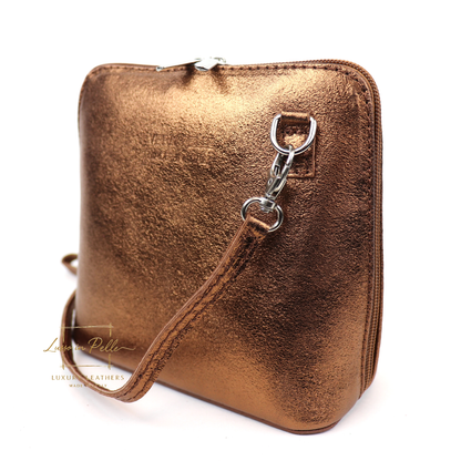 Ella Small Metallic Genuine Italian Leather Handbag with Detachable Straps