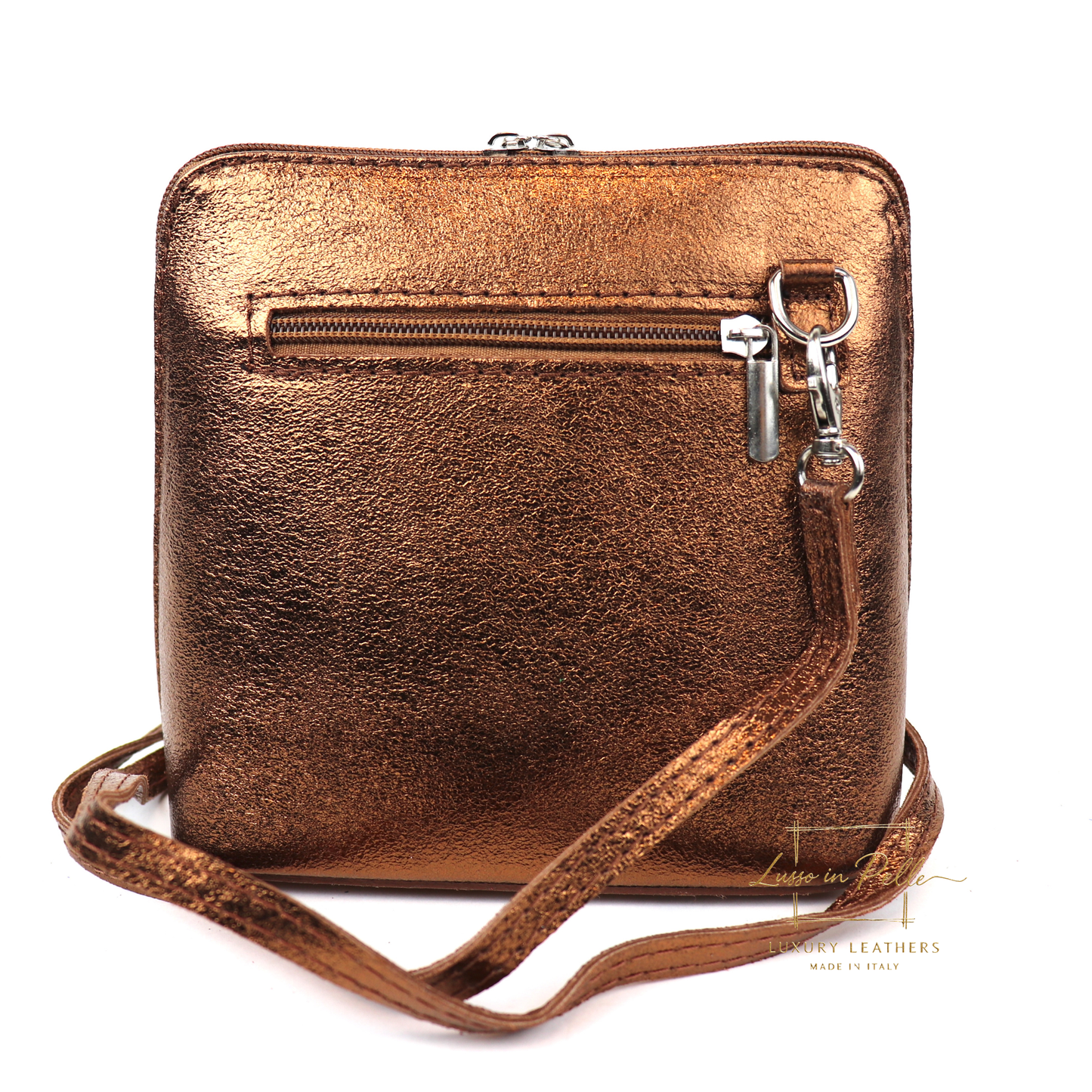 Ella Small Metallic Genuine Italian Leather Handbag with Detachable Straps