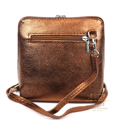 Ella Small Metallic Genuine Italian Leather Handbag with Detachable Straps